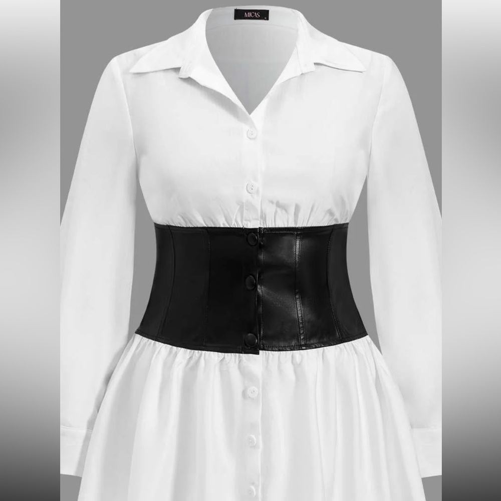 Plus Size Faux Leather Patchwork Long Sleeve Button Mini Dress